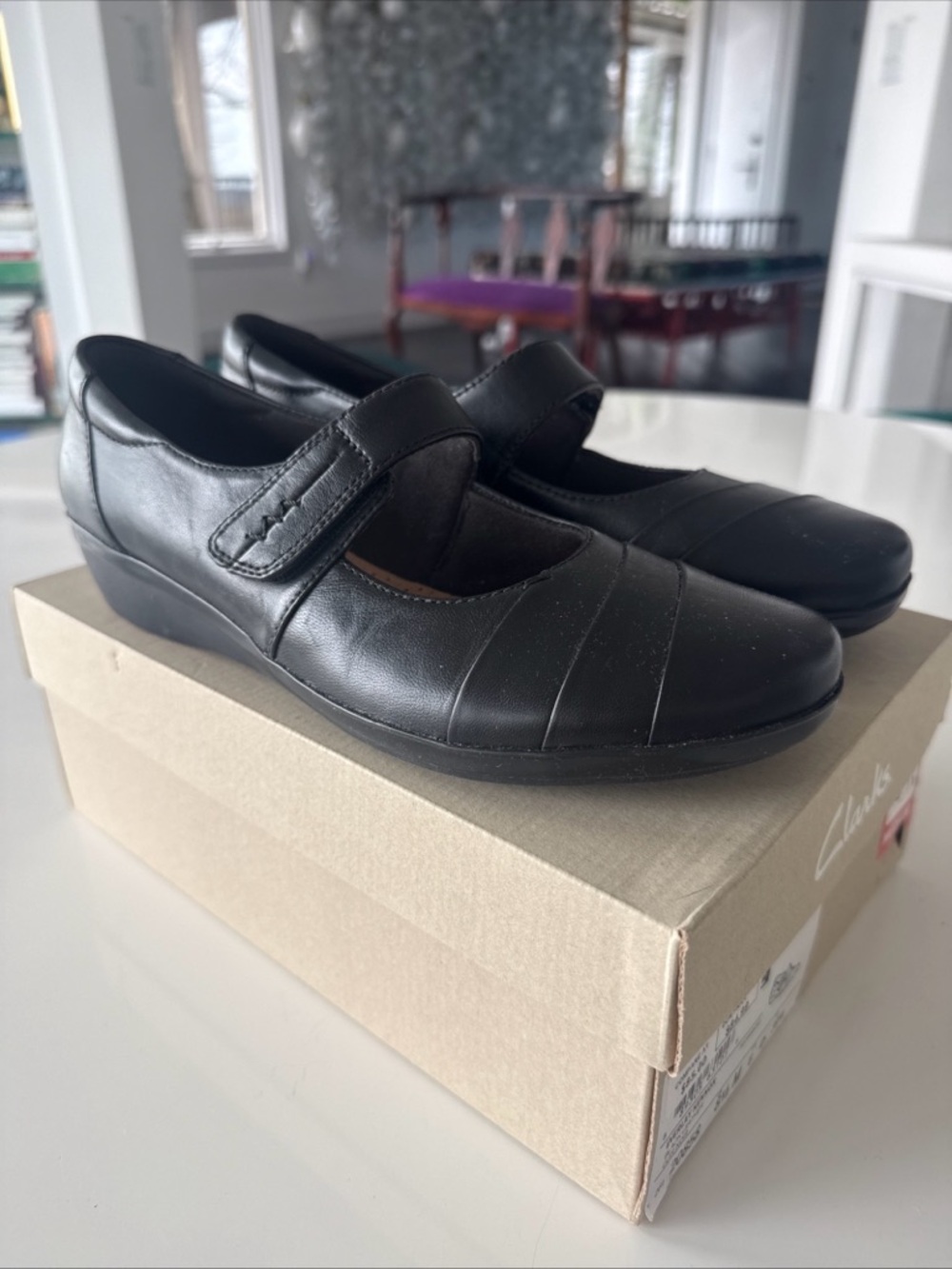 NIB Clarks Black Leather Mary Jane Slip-on Loafers SZ 8.5M